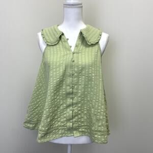Pilcro Anthropologie Keira Collared Button Front Blouse S Sage Green